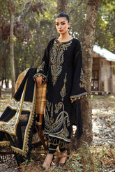 MARIA B - 3PC KHADDAR EMBROIDERED SHIRT WITH PASHMINA WOOL PRINTED SHAWL AND TROUSER - HZG1329
